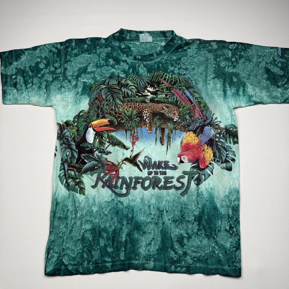 Vintage Skimmers Shirt Mens Large Green Wake Up To Rainforest Graphic Tee USA